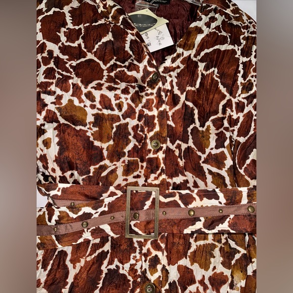 Lynn Richie Vintage NWT Crinkle Silk Giraffe Print Dress Prop Button Up Small - Picture 11 of 12